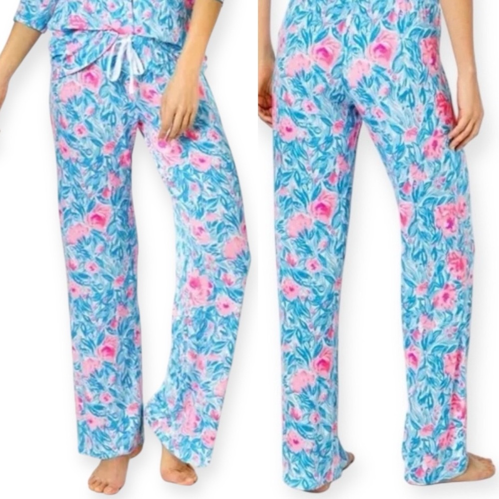 LILLY PULITZER PJ Knit Pant Bondi Blue My Little Peony Pajama Bottoms NWT
